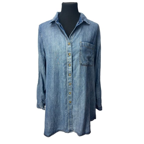 Side stitch womens Demim Tunic Blouse Medium‎ - Picture 1 of 9